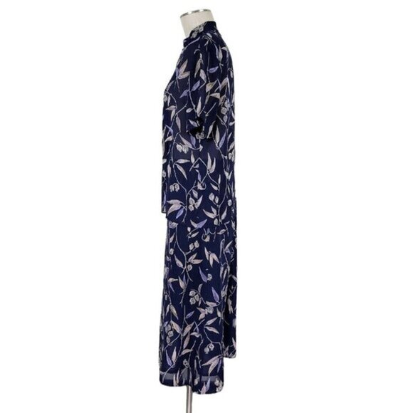 Pendleton Midi Skirt Suit Size 10 Lightweight Floral Navy Button Front Blouse - Picture 2 of 11